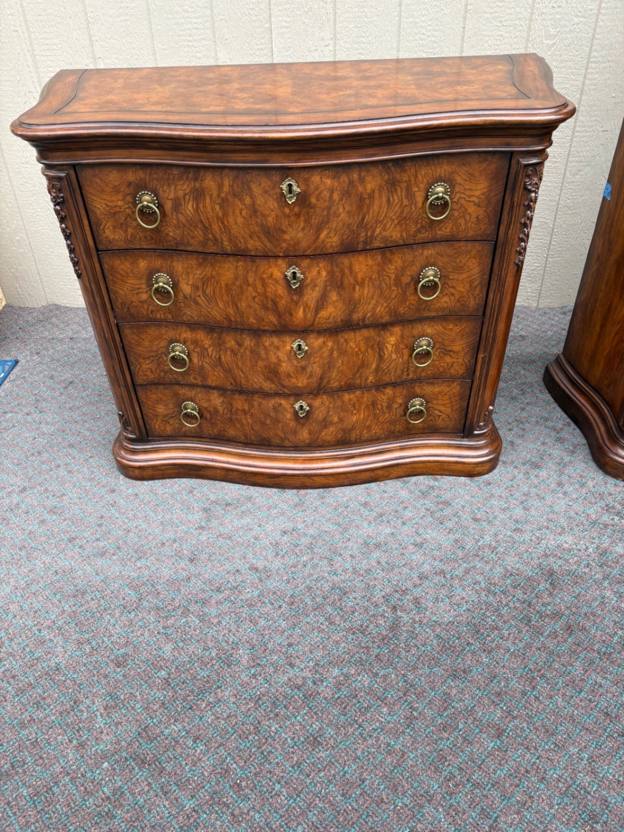 Henredon Traditional Burl Wood Chest with Carved Details
