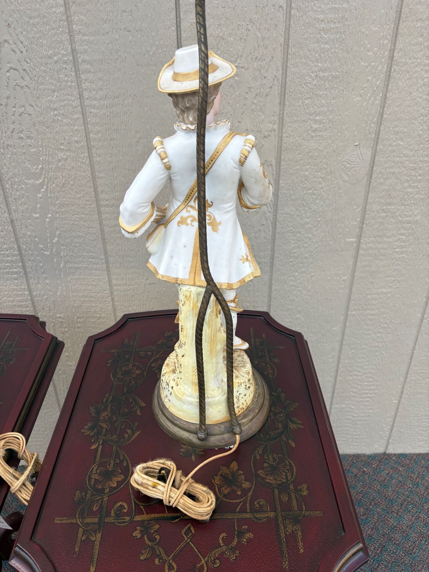 67579 Pair of Vintage Porcelain Figural Table Lamps with Gilded Accents