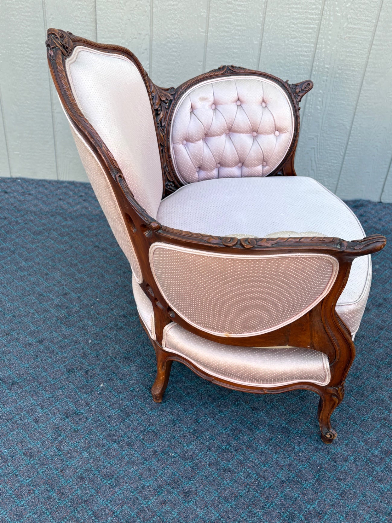 67964 Elegant French Louis XV Style Armchair with Pink Upholstery