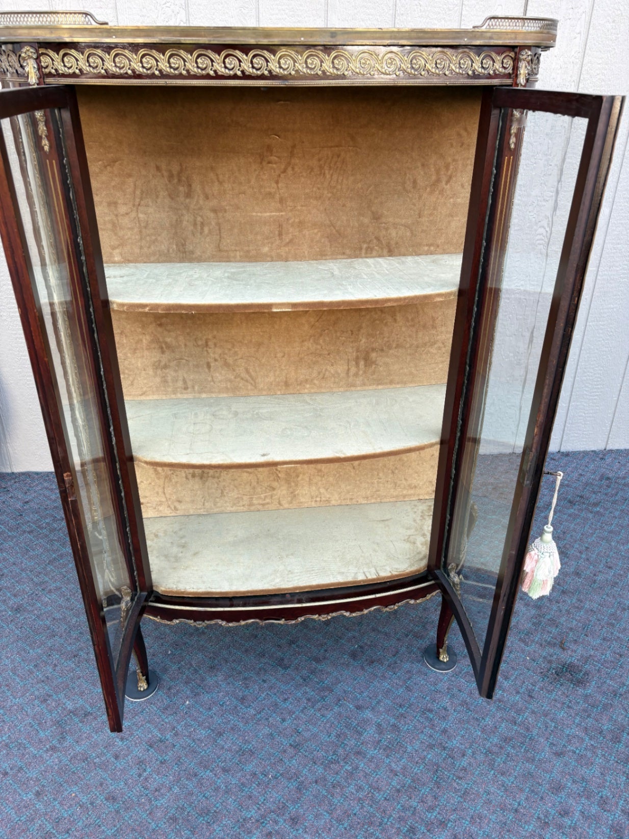 68099  Louis XV Style Marble Top Curio Cabinet with Glass Doors