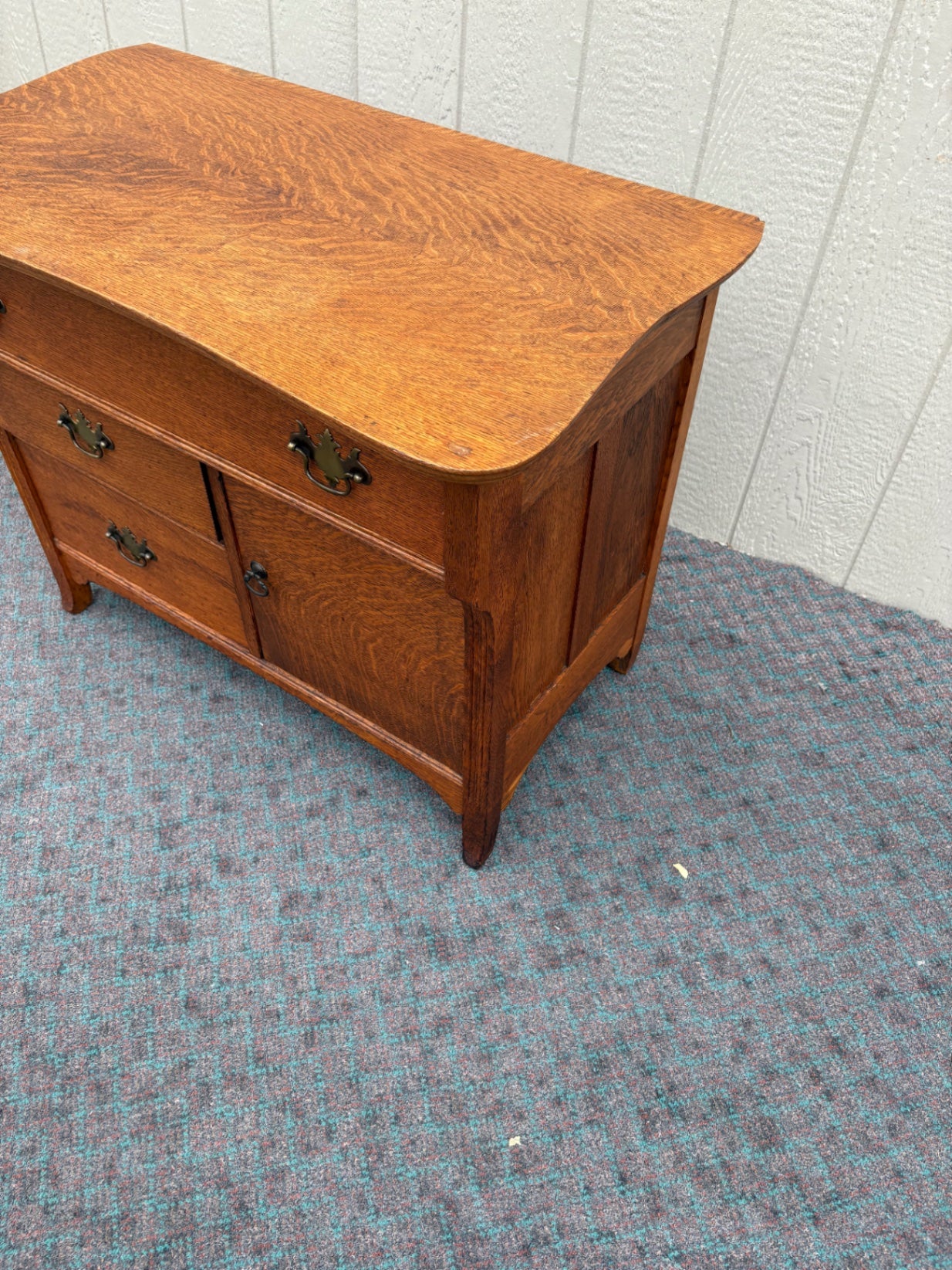 68017 Antique Oak Washstand with Drawers and Cabinet, Early 20th Century