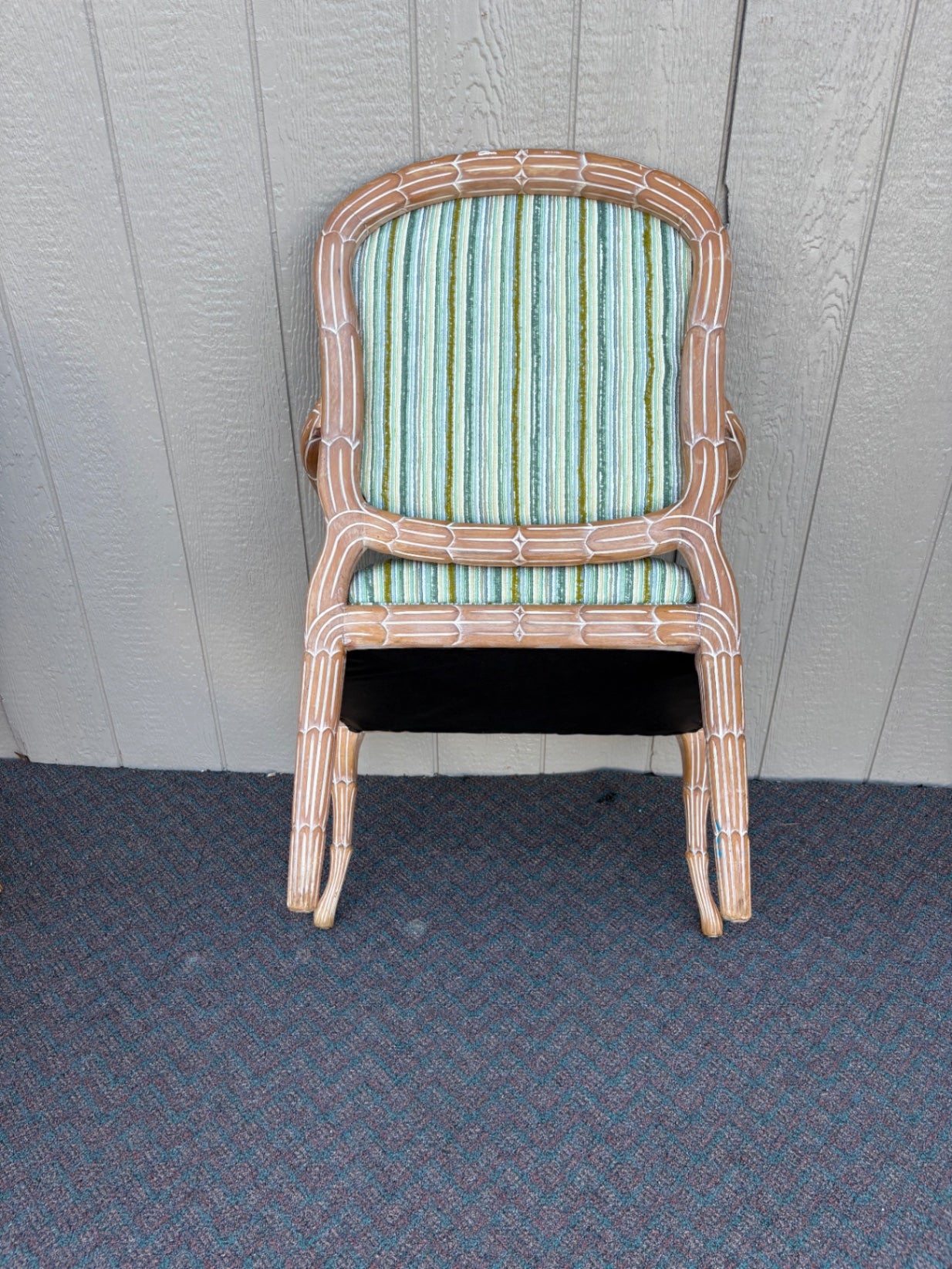 67613  Pair of Vintage Rattan Armchairs with Striped Upholstery
