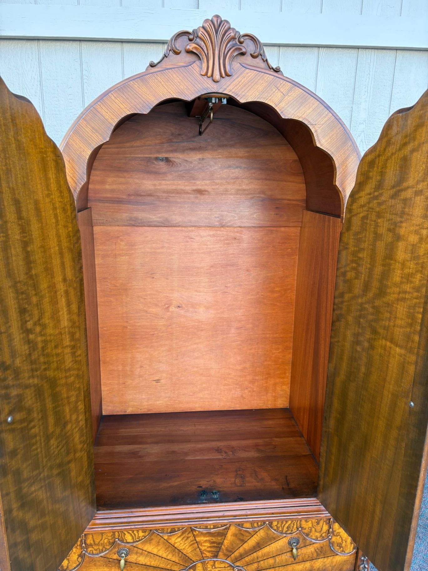 67453  Art Deco Chifferobe with Sunburst Veneer and Carved Details (Copy)