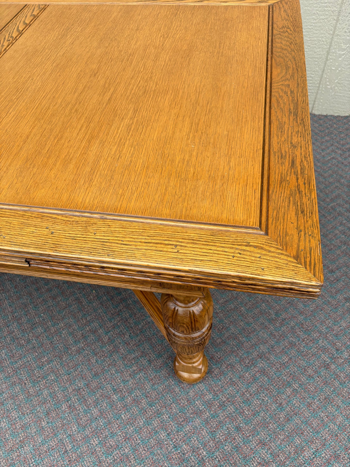 67732 Antique Oak Dining Table with Four Upholstered Chairs Set