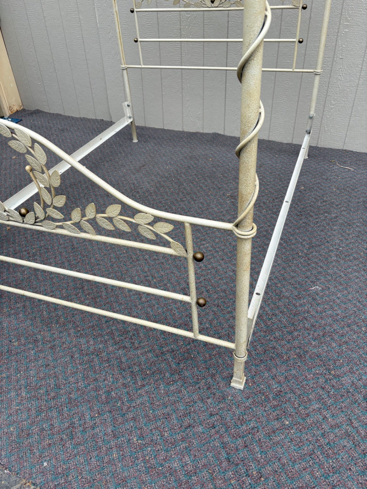 Vintage Iron Queen Size Canopy Bed with Leaf Motifs