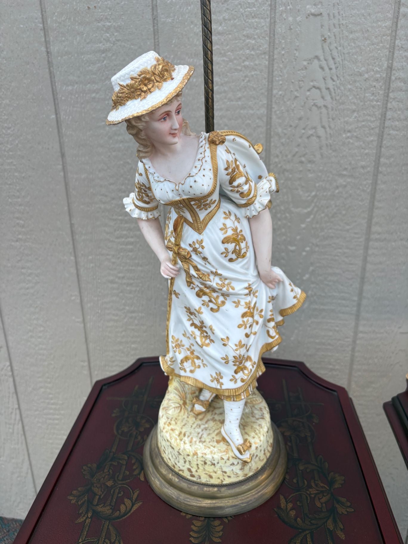 67579 Pair of Vintage Porcelain Figural Table Lamps with Gilded Accents
