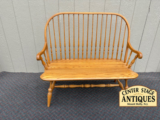 67822 Hitchcock Settee Bench, Classic Windsor Style, Solid Oak