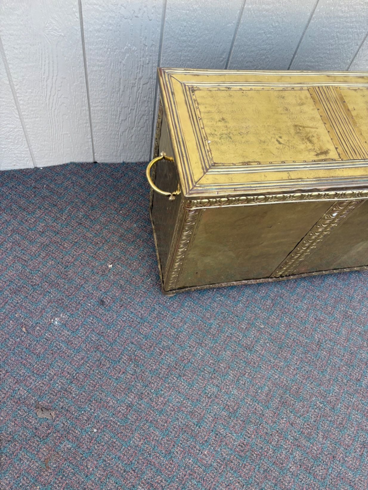 67424  Vintage Brass Trunk with Embossed Detailing