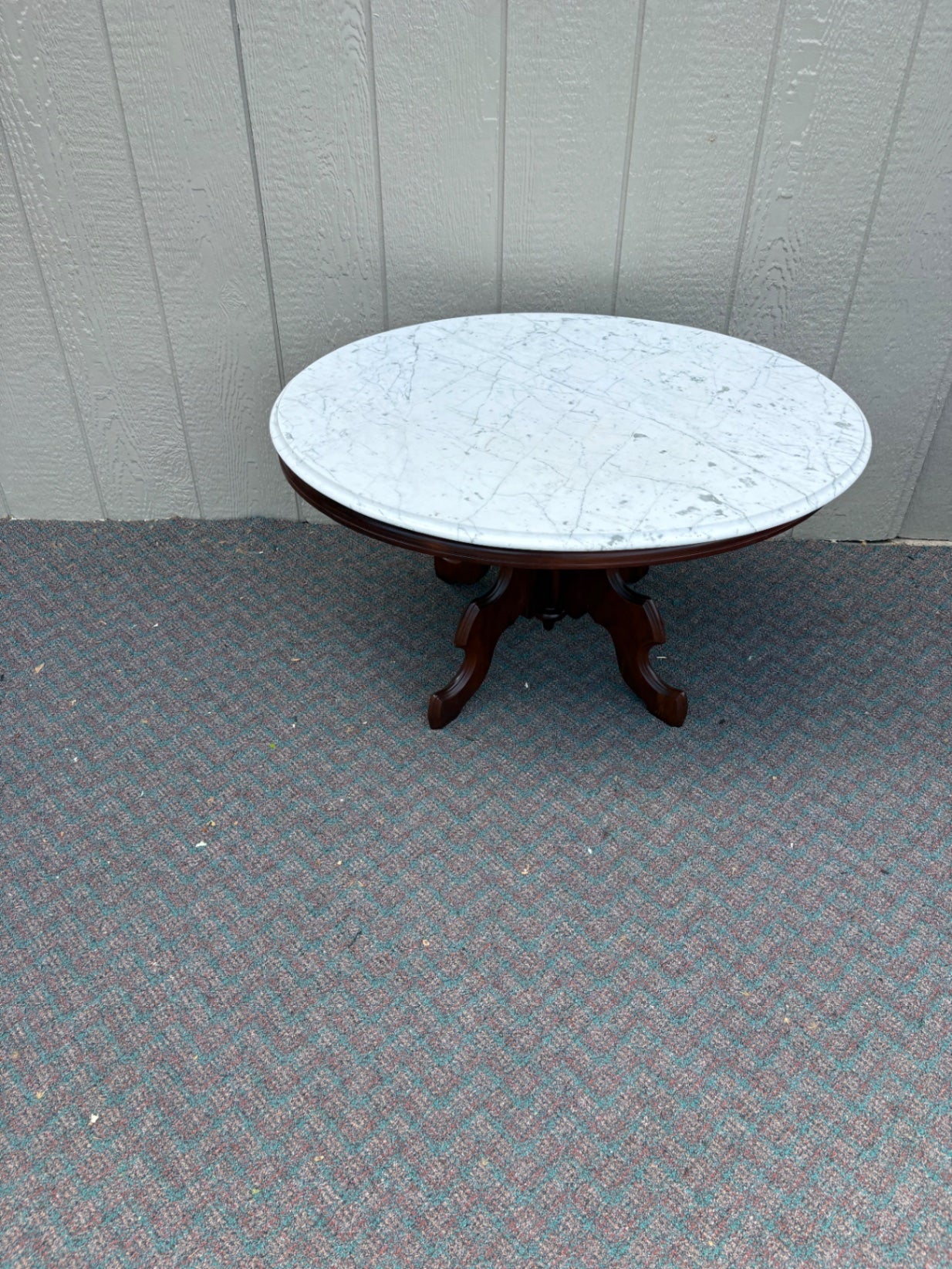 67775 Victorian Oval Marble Top Coffee Table with Mahogany Base