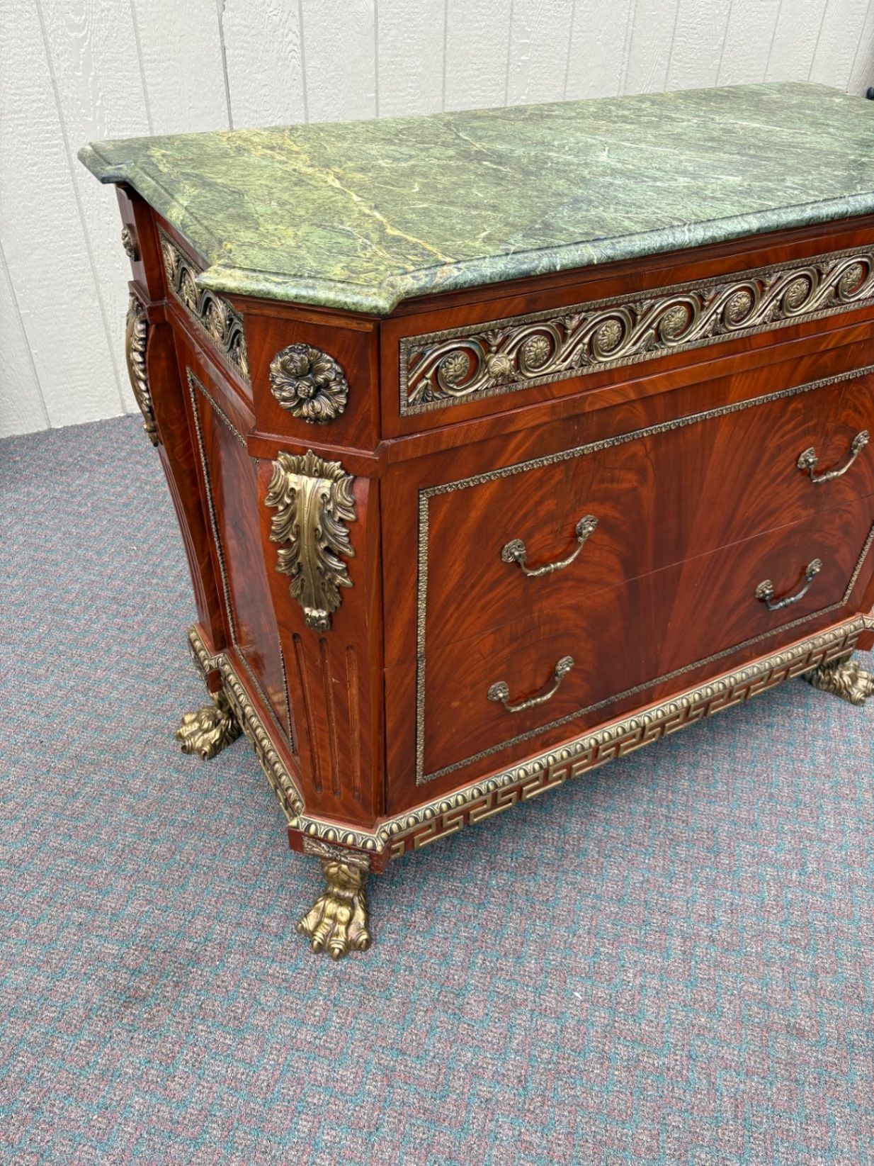 67521  Neoclassical Mahogany and Green Marble Sideboard with Claw Feet