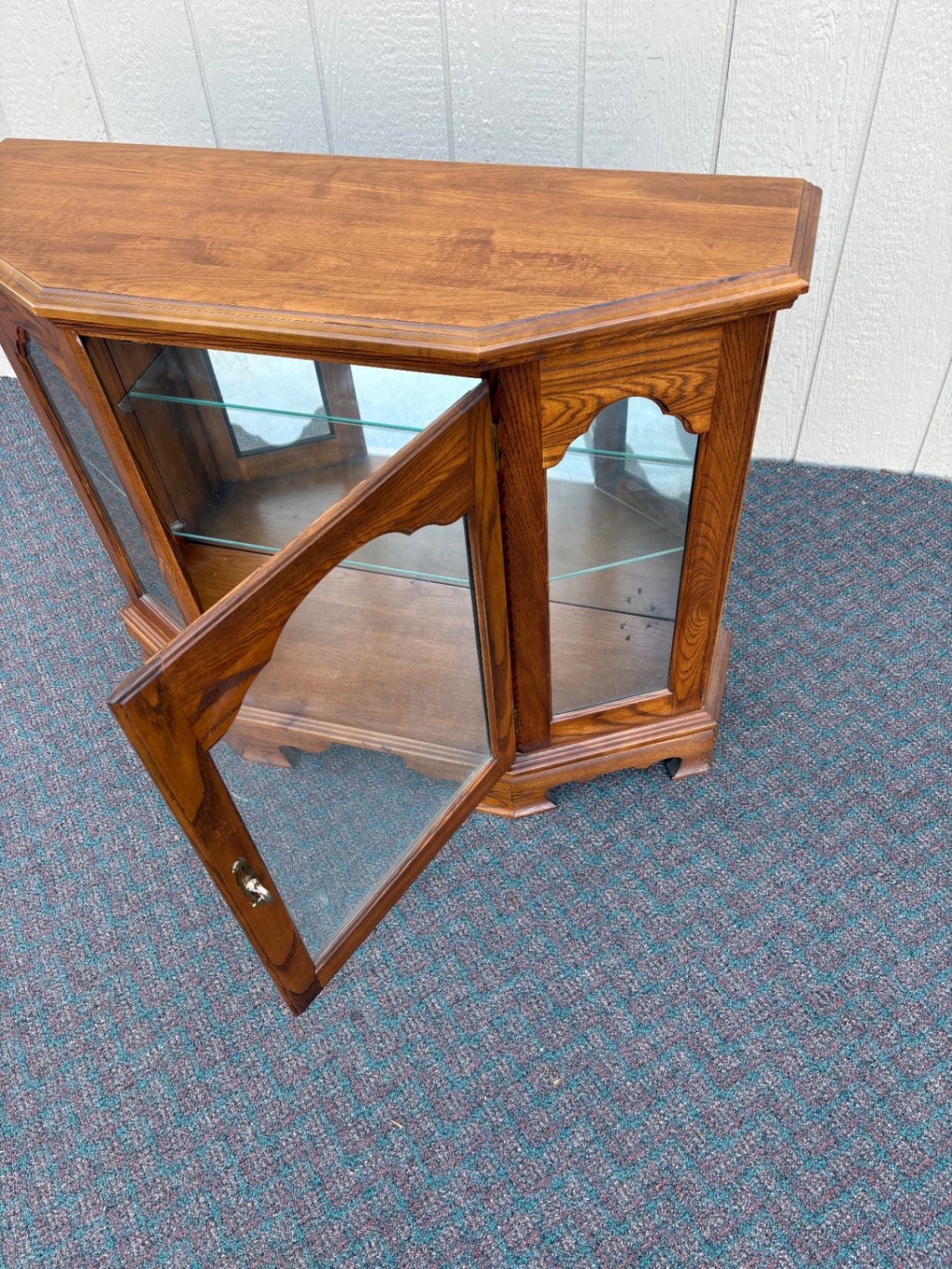 67654 Vintage Oak Curio Credenza with Glass Doors and Shelves