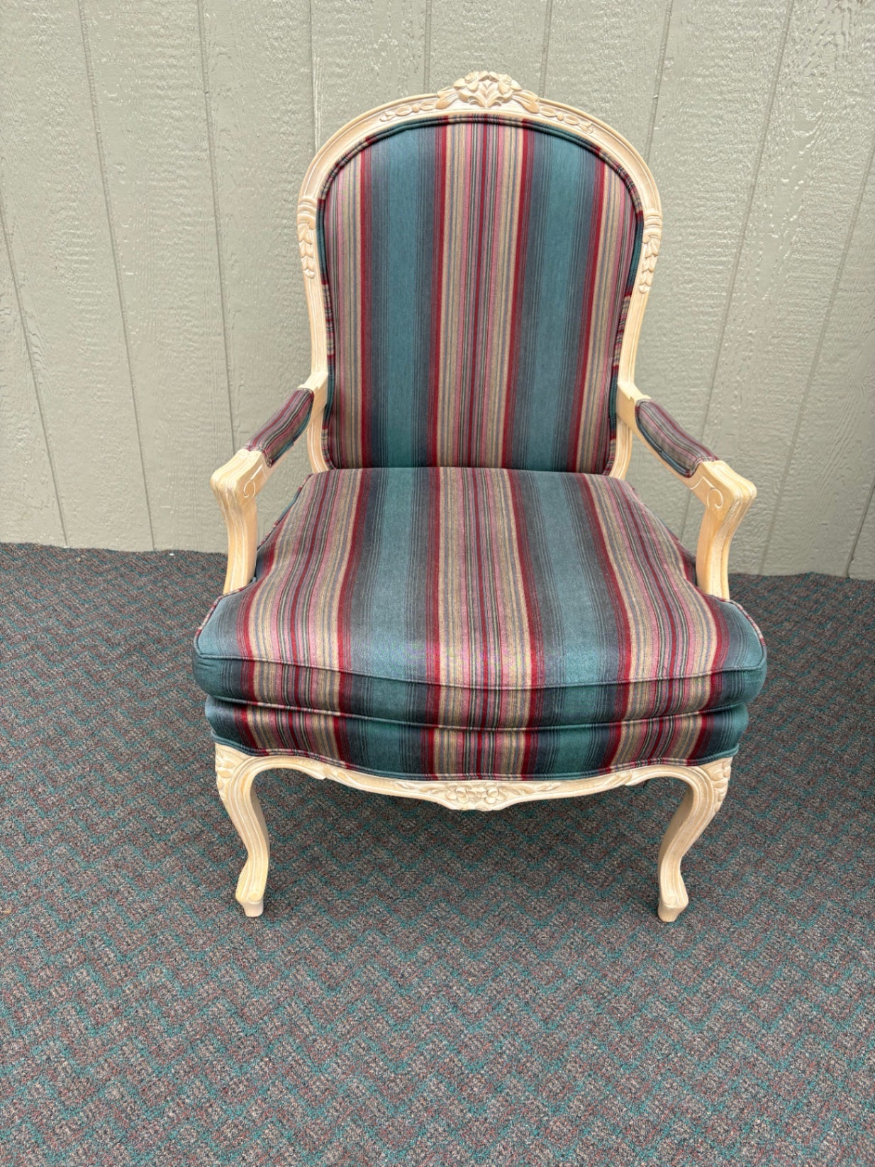 67763 Pair of Lane French Provincial Armchairs with Striped Upholstery