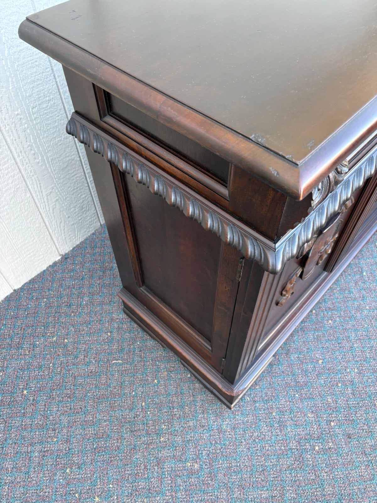 68013  Antique Mahogany Cabinet with Ornate Carved Details