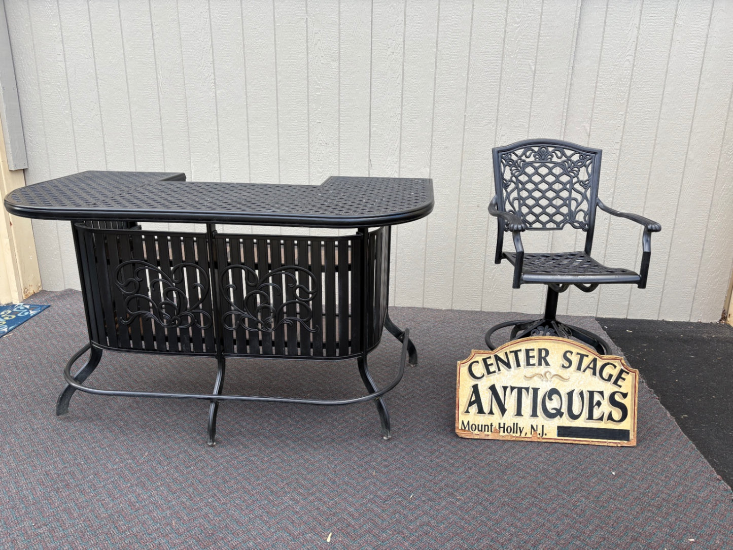 67751 Elegant Outdoor Patio Bar Set with Swivel Stool, Cast Aluminum