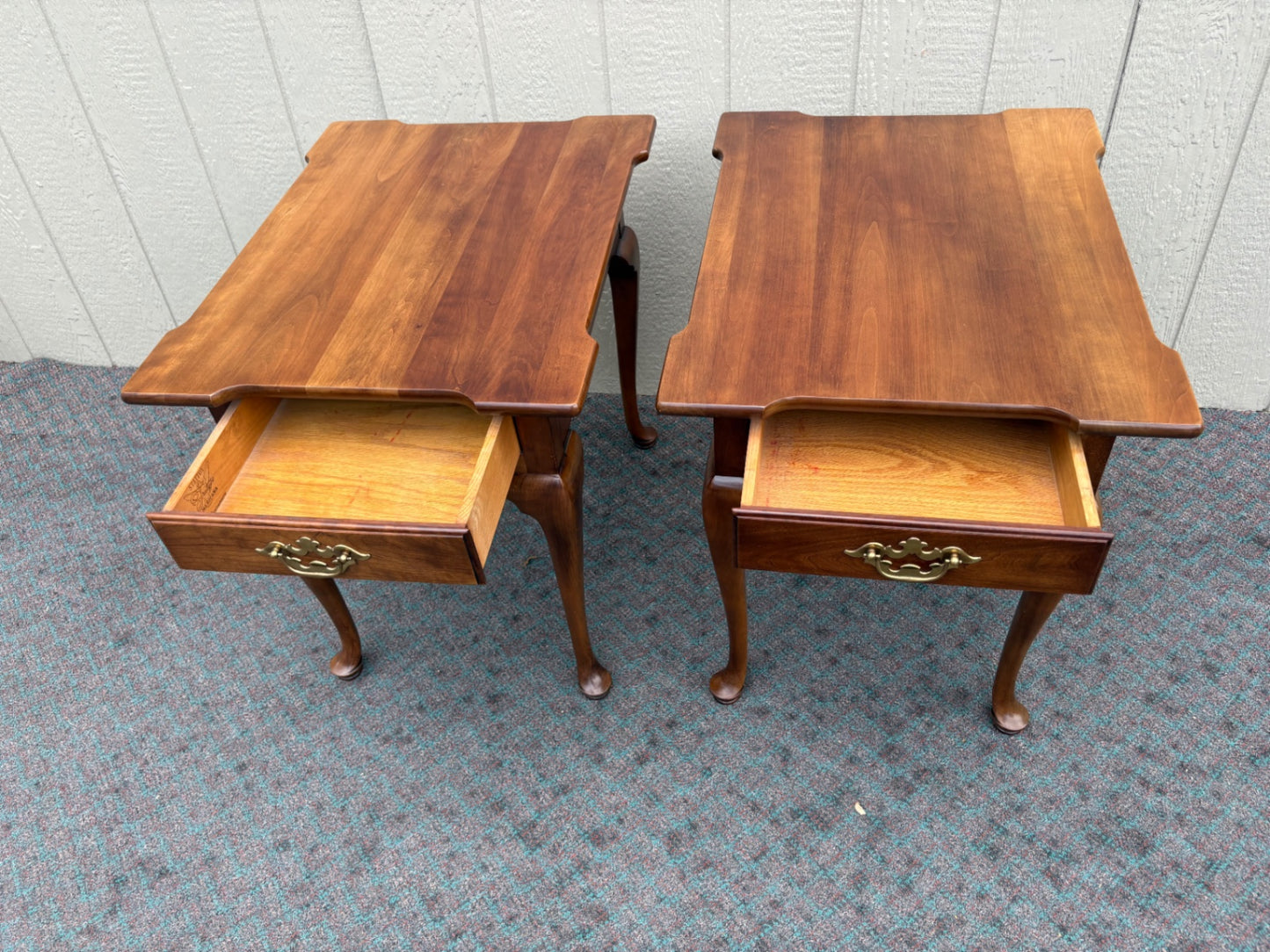 67975 Pair of Statton Queen Anne Cherry End Tables with Drawers