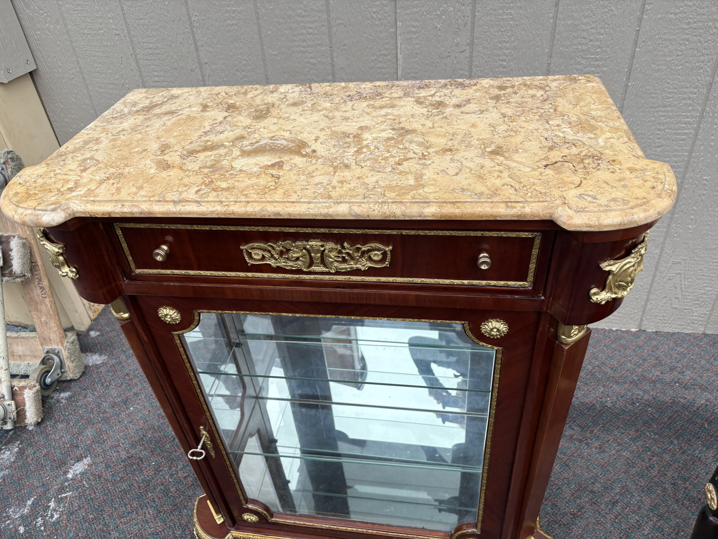 Elegant Louis XV Style Marble Top Curio Cabinet