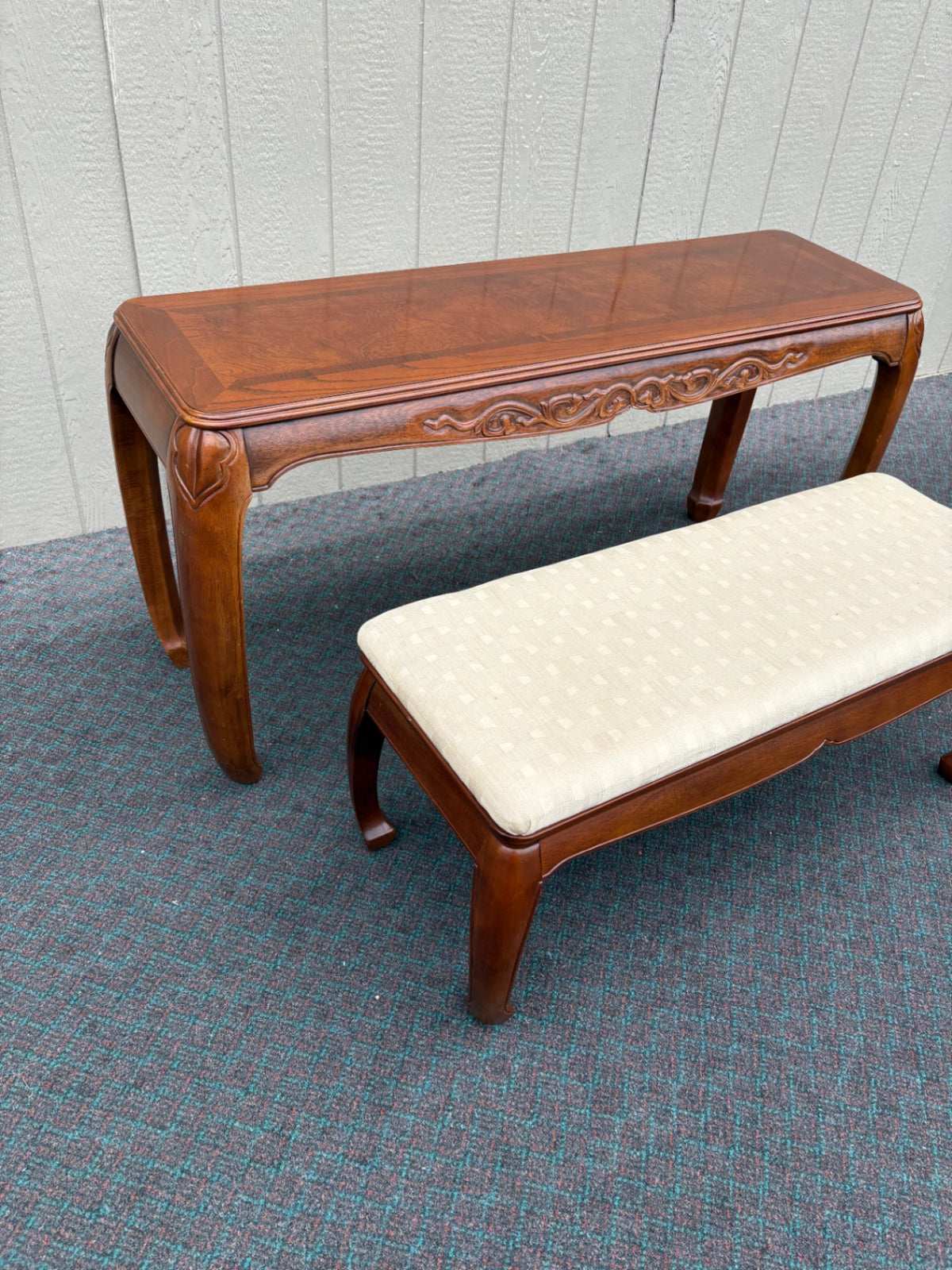 68143 Elegant Wood Console Table with Upholstered Bench Set