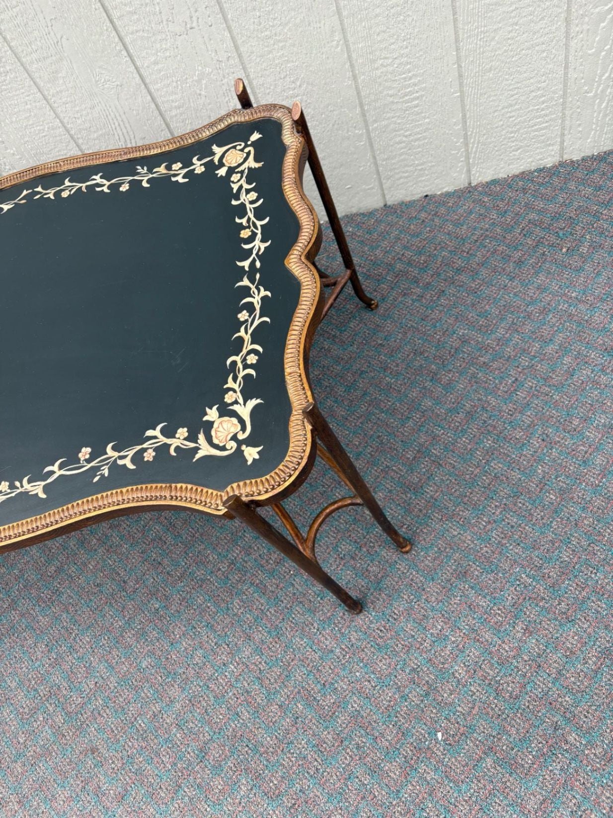 67617 Vintage French Style Coffee Table with Painted Floral Design