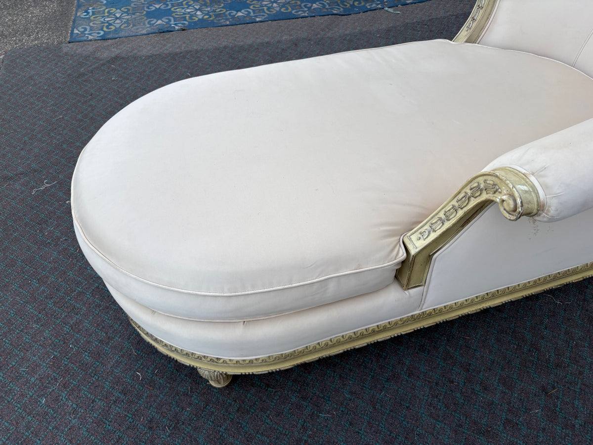 68137 Elegant Schnadig Chaise Lounge with Cream Upholstery and Ornate Trim
