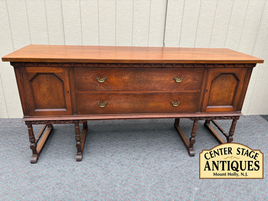 68181  Elegant Early 20th Century Walnut Buffet with Carved Detailing