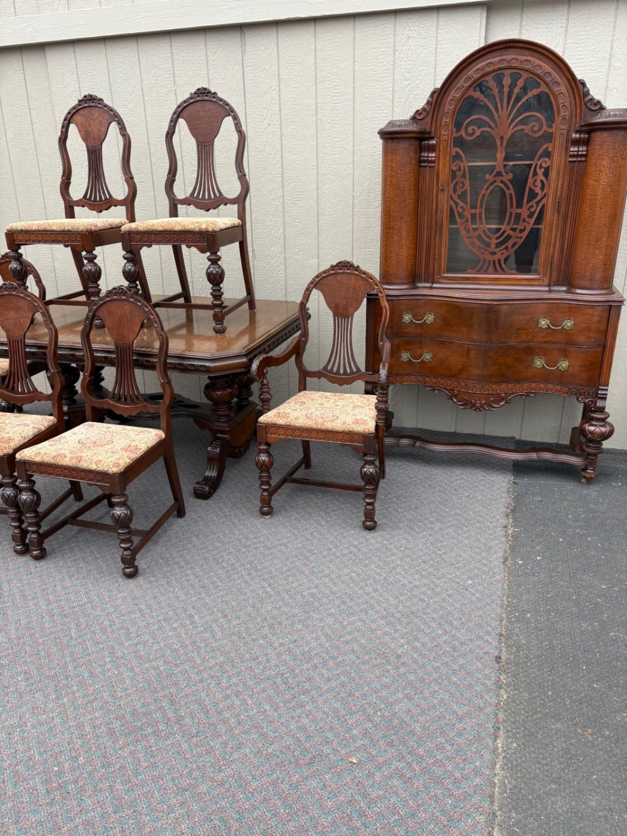 67512  1930s Hanover Cabinet Co. Dining Set with Hutch and Chairs