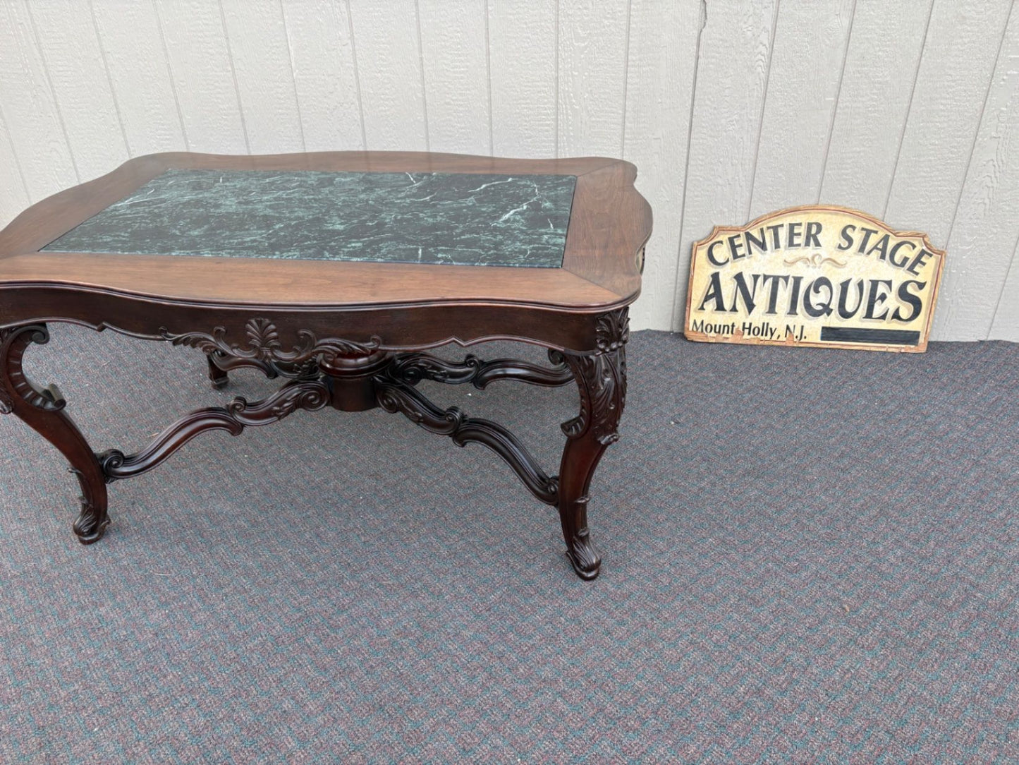 67418 Antique Victorian Mahogany and Marble Top Console  Table Desk