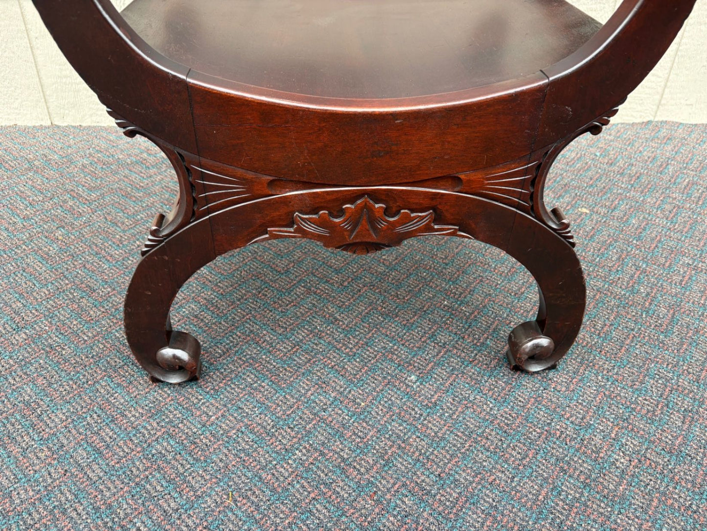 67539  Antique Empire Mahogany U-Back Chair with Ornate Carvings