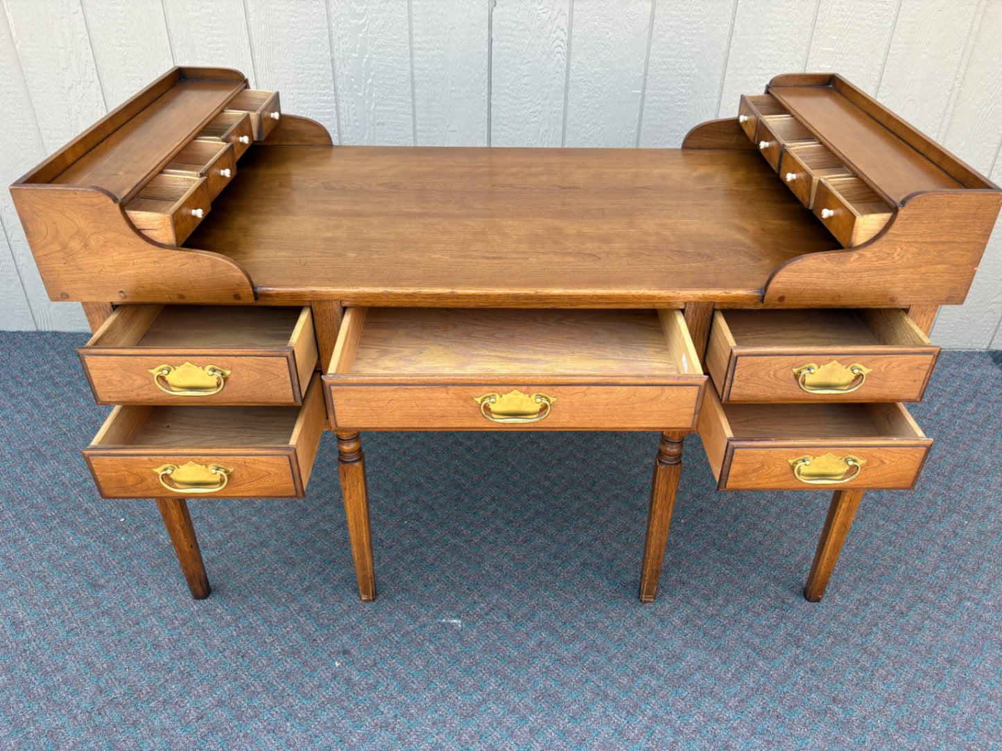 67832 Vintage Solid Cherry  Writing Desk with Drawers on sides and Brass Hardware