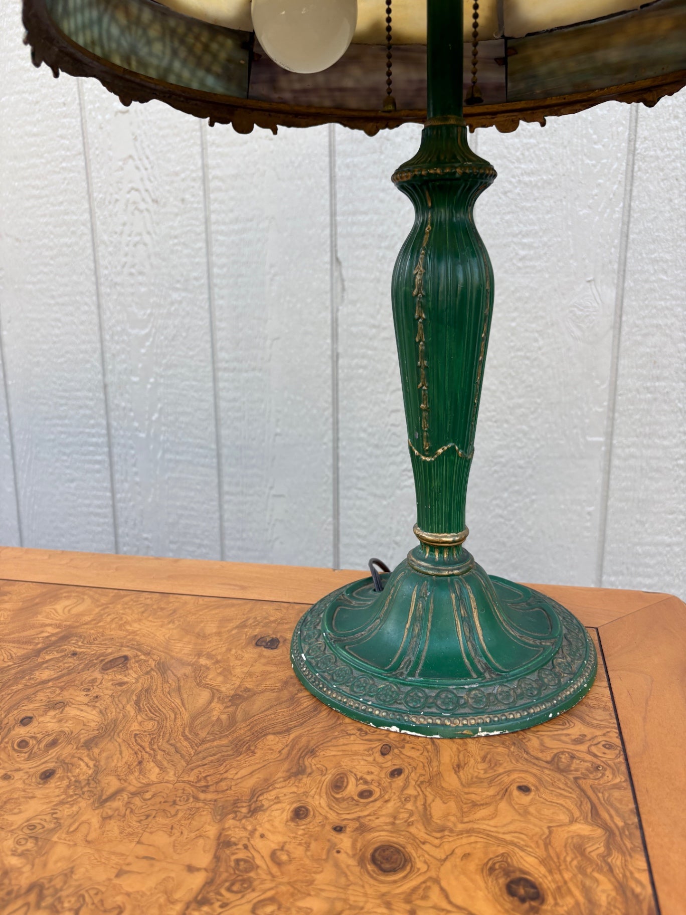 67799 Victorian Slag Glass Table Lamp with Ornate Metalwork Base