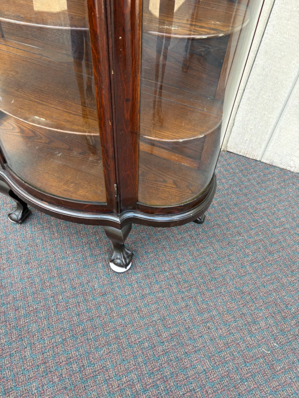 66903 Antique Leaded Glass Oak Bow Front China Cabinet