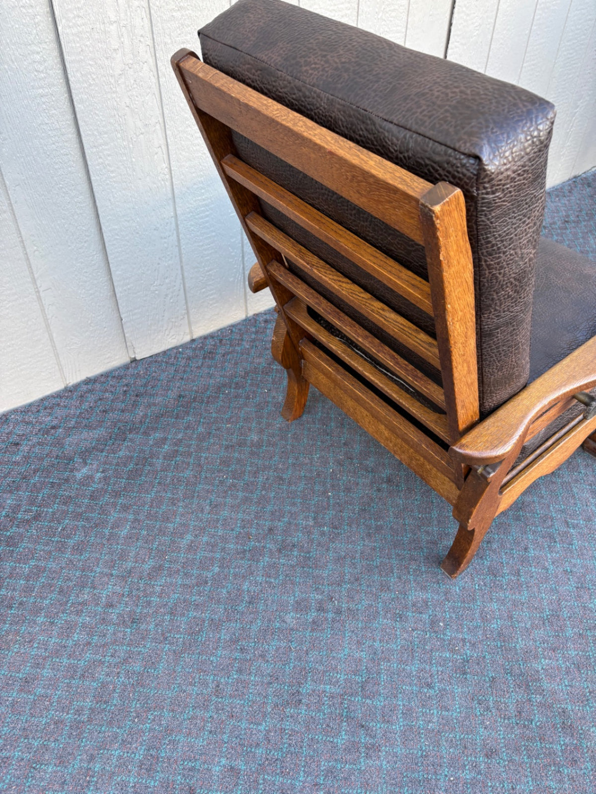 68007  Victorian Oak Morris Chair with Gryphon Carvings and Leather Upholstery