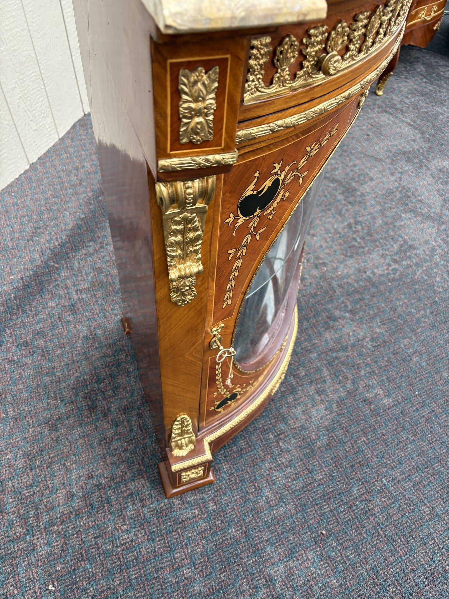 Elegant Marble Top Corner Cabinet with Ormolu Accents