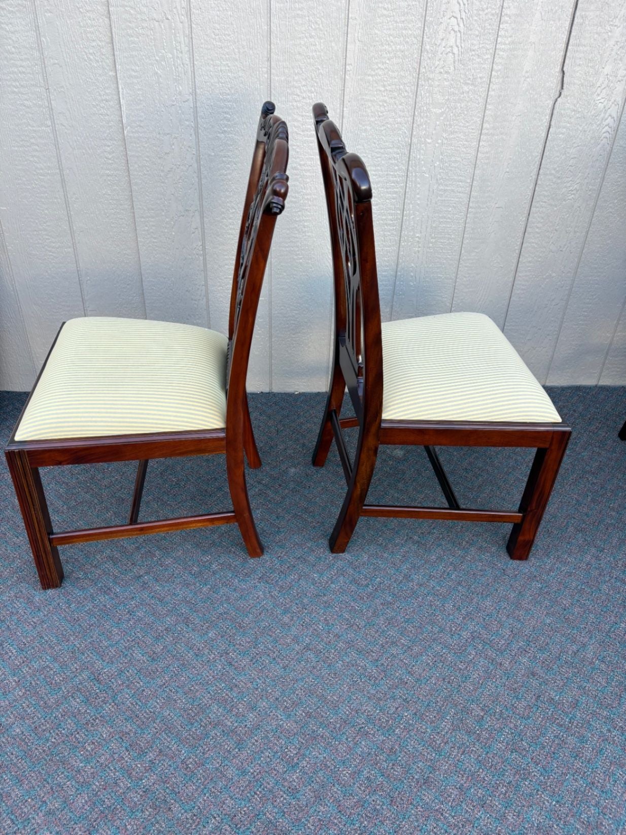 67641 Pair of Chippendale Style Mahogany Side Chairs with Upholstered Seats