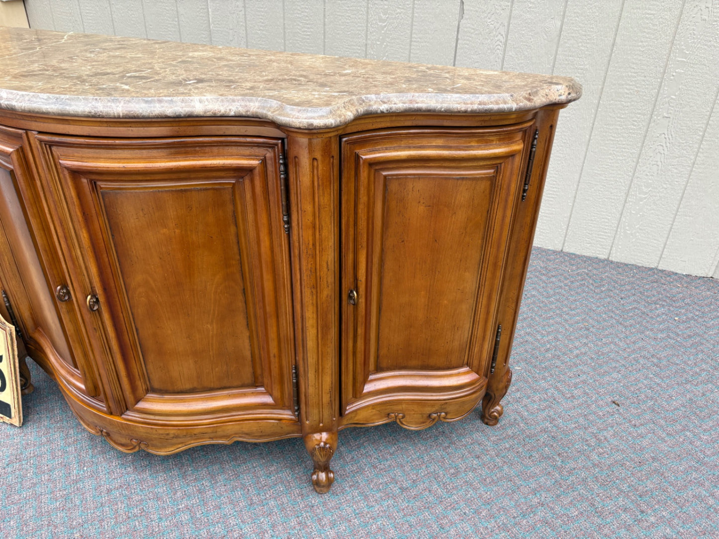 Century French Provincial Marble Top Buffet in Rich Cherry Finish