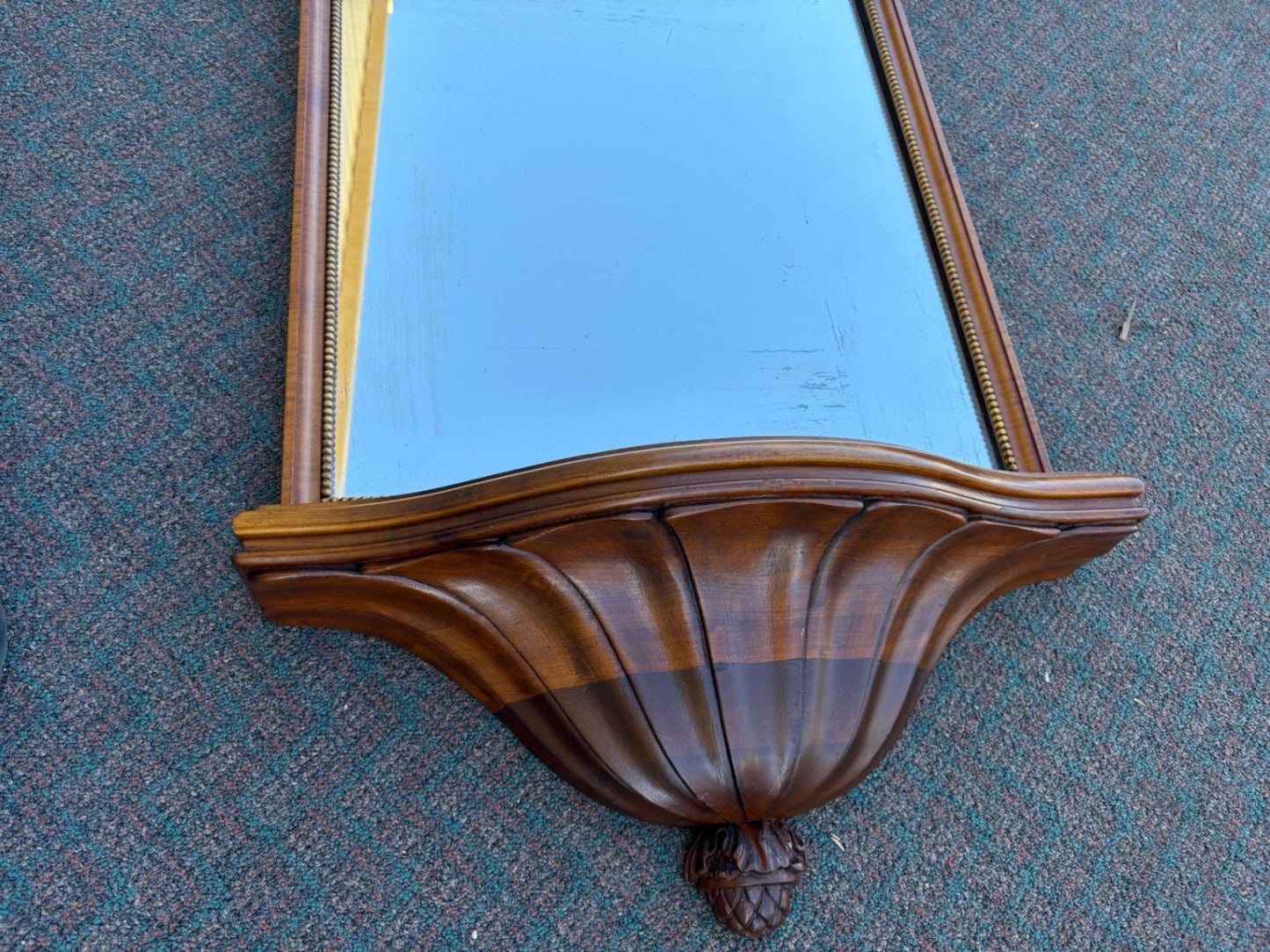 67419  Elegant Vintage Wall Mirror with Carved Wood Shelf