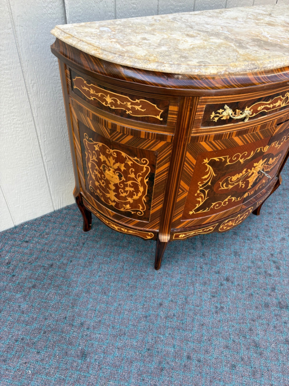 Elegant Demilune Chest with Marble Top and Inlay Detailing