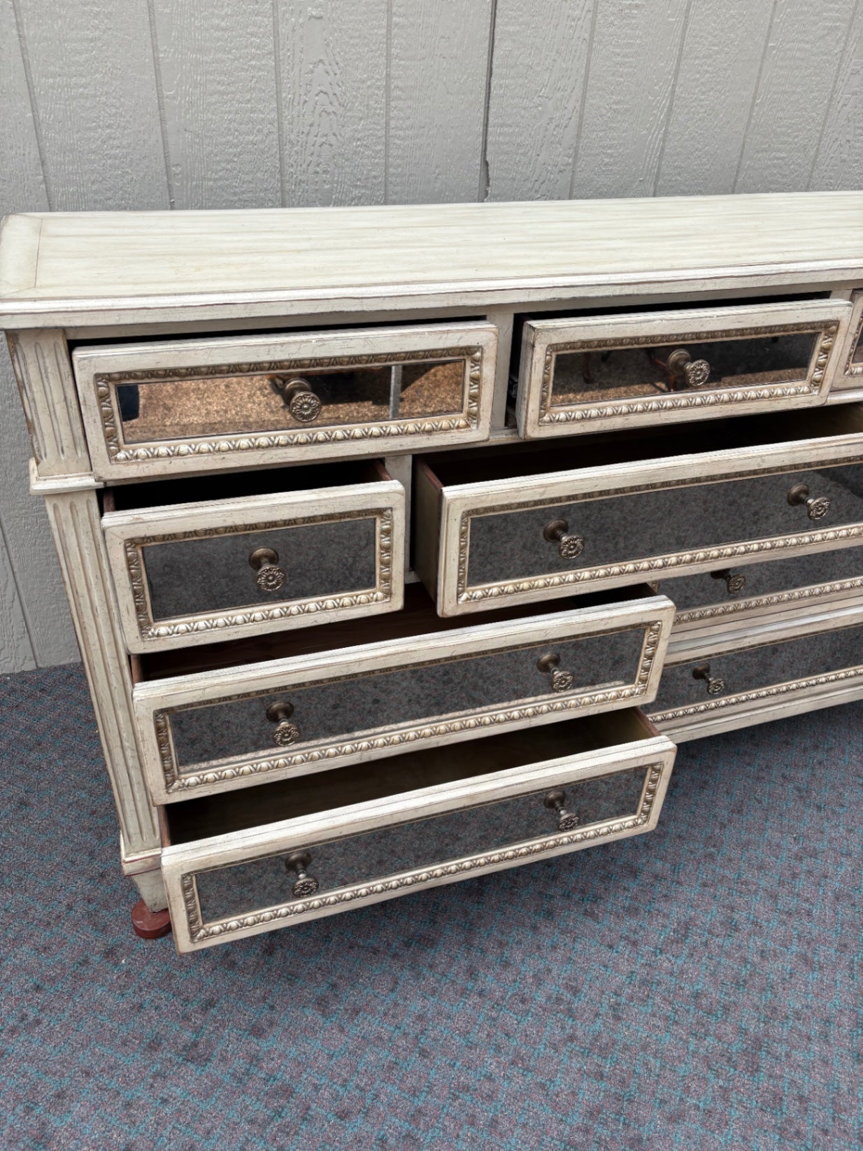 68005 Hooker Mirrored Dresser with Distressed Finish and Elegant Detailing