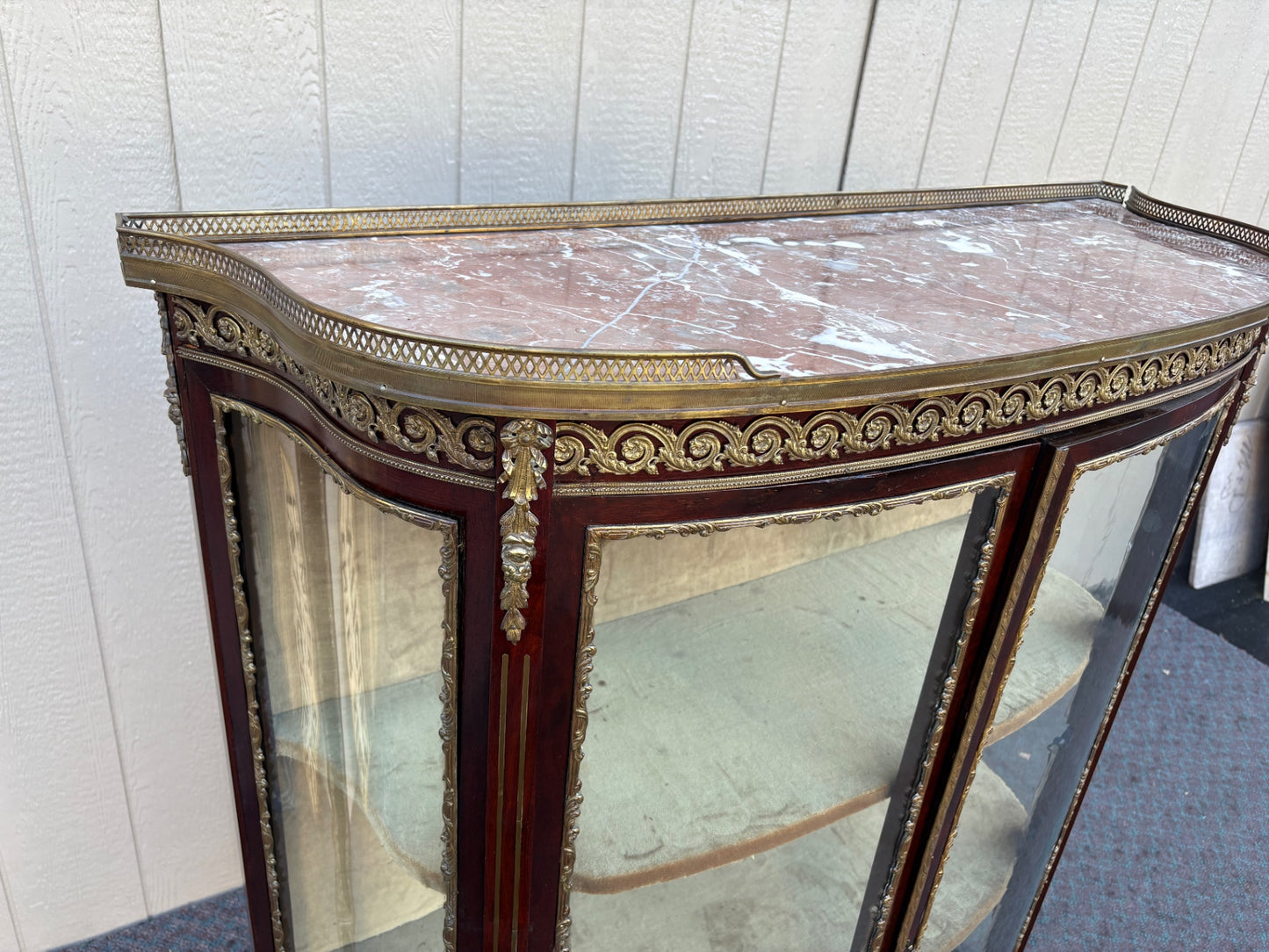 68099  Louis XV Style Marble Top Curio Cabinet with Glass Doors