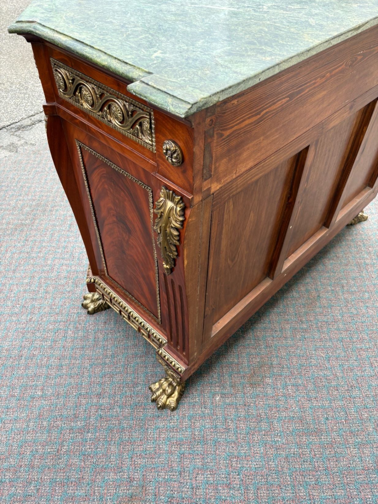 67521  Neoclassical Mahogany and Green Marble Sideboard with Claw Feet