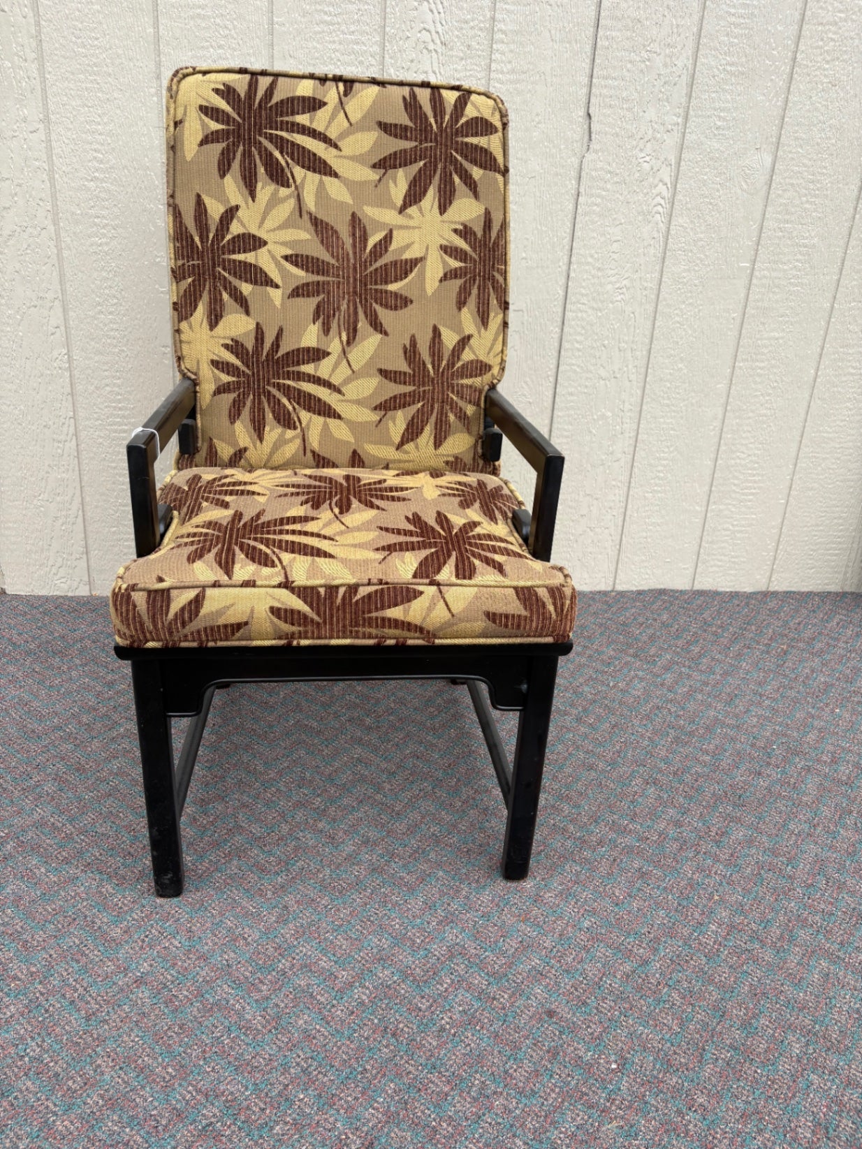 65672 Set of 6 Mid-Century Modern Dining Chairs with Floral Upholstery