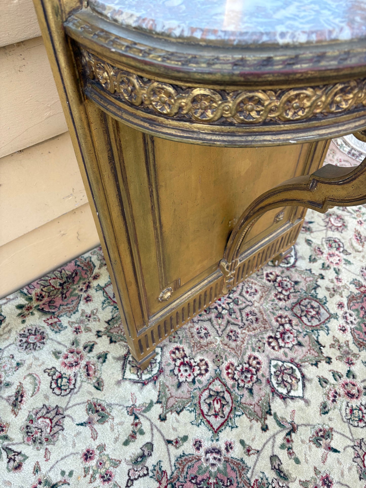 67785 Antique French Louis XV Style Pier Mirror with Marble Top