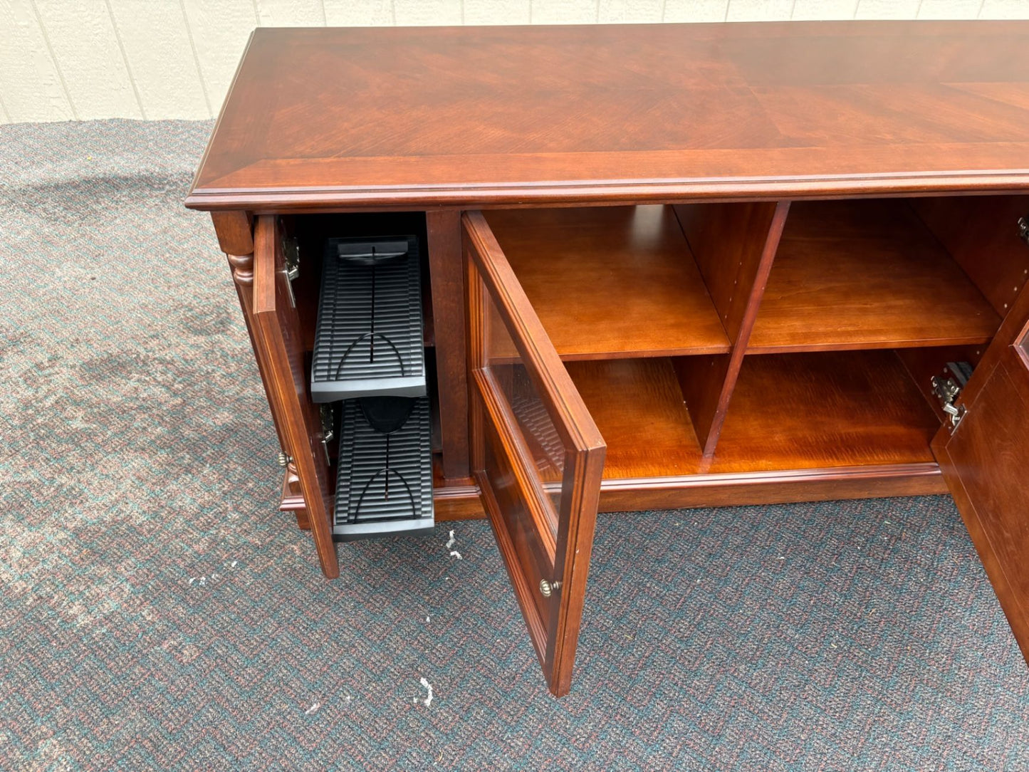 67472  Elegant Cherry Wood Television Cabinet with Glass Doors