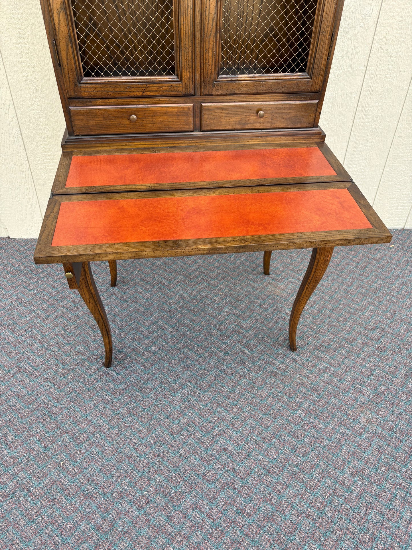 67743 Baker French Provincial Secretary Desk with Hutch, Wood and Leather