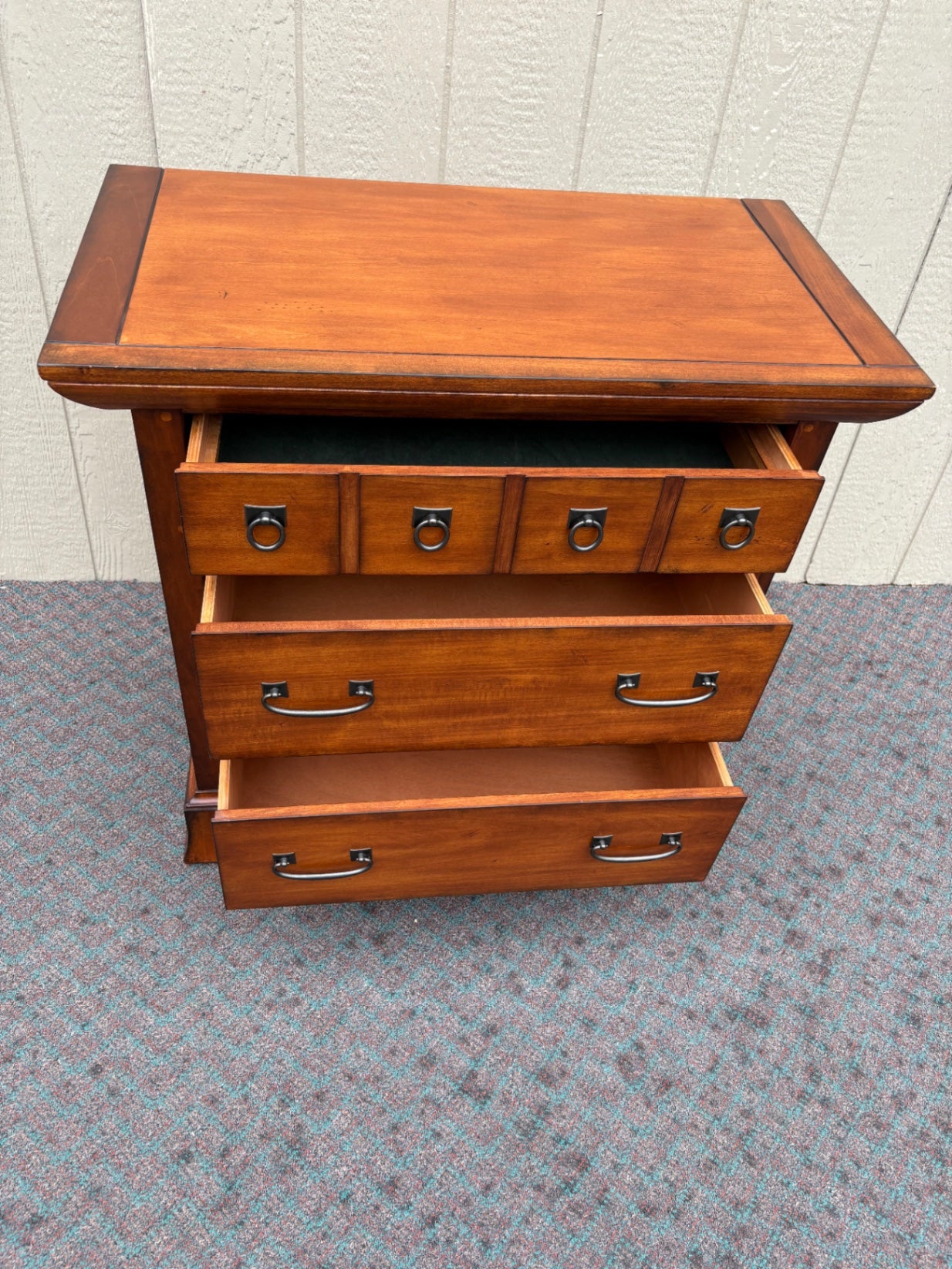 67989  Vintage Wooden Nightstand with Glass Shelf and Brass Accents