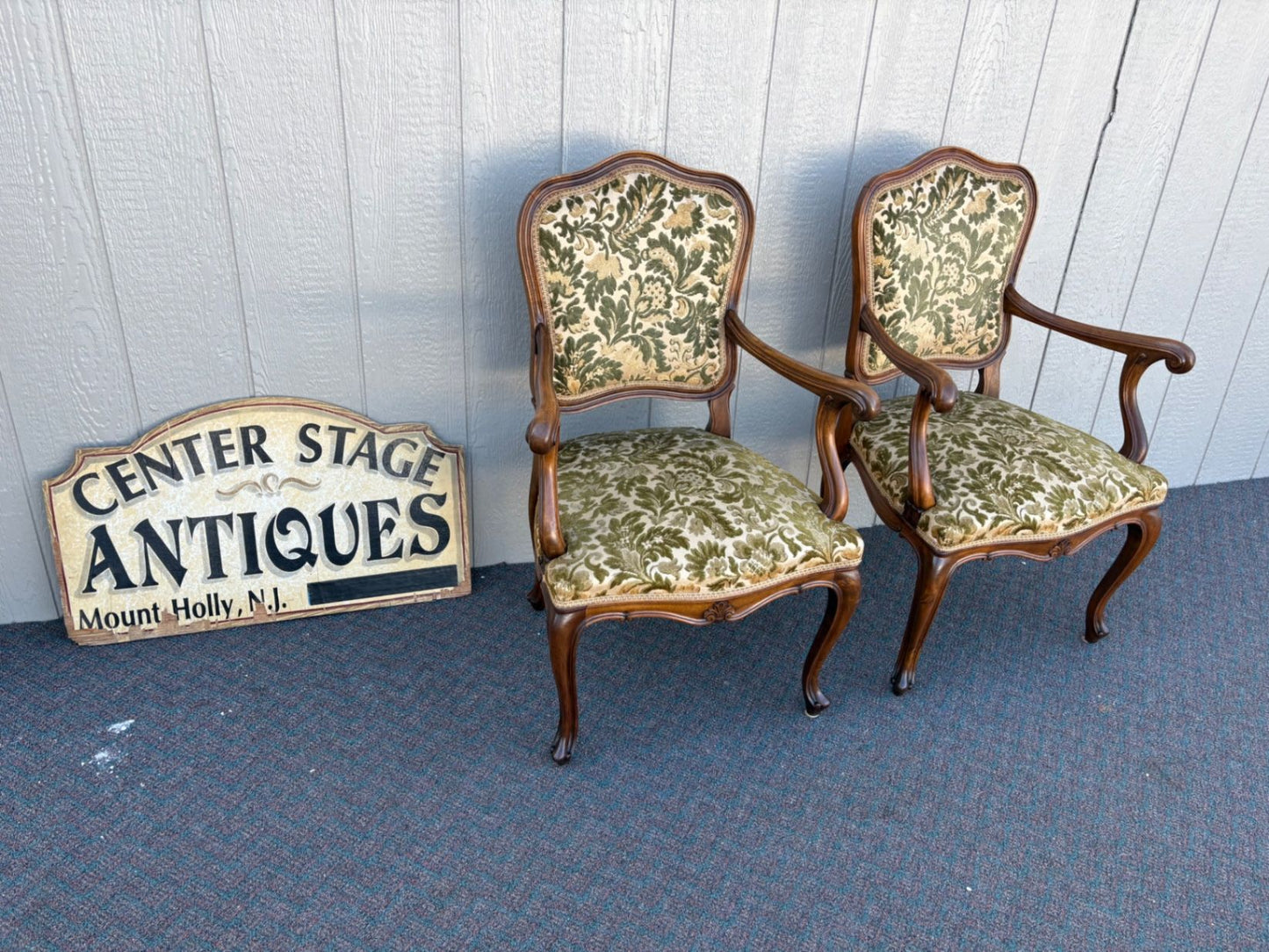 67413 Pair of French Louis XV Style Armchairs with Velvet Upholstery