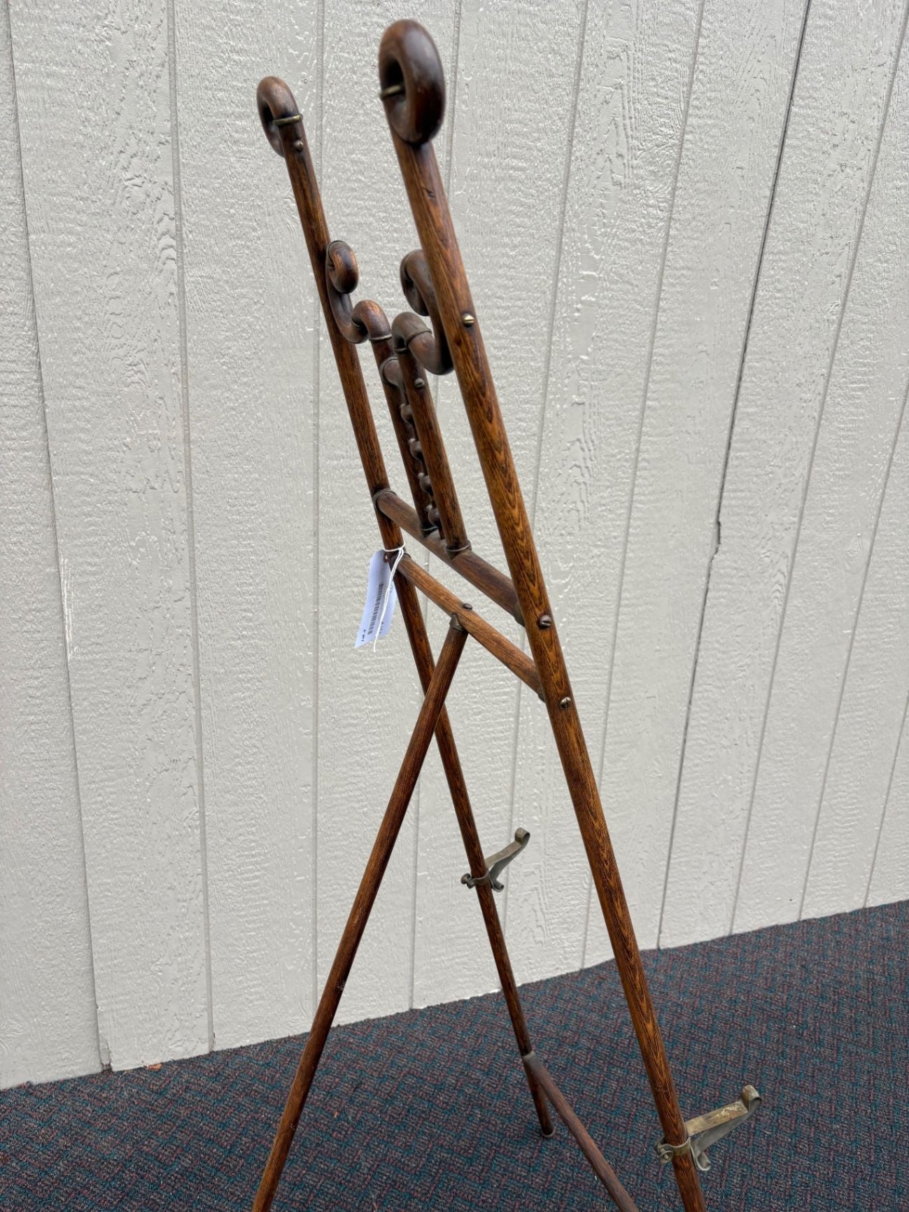 66382  Antique Victorian Stick and Ball Easel with Brass Accents