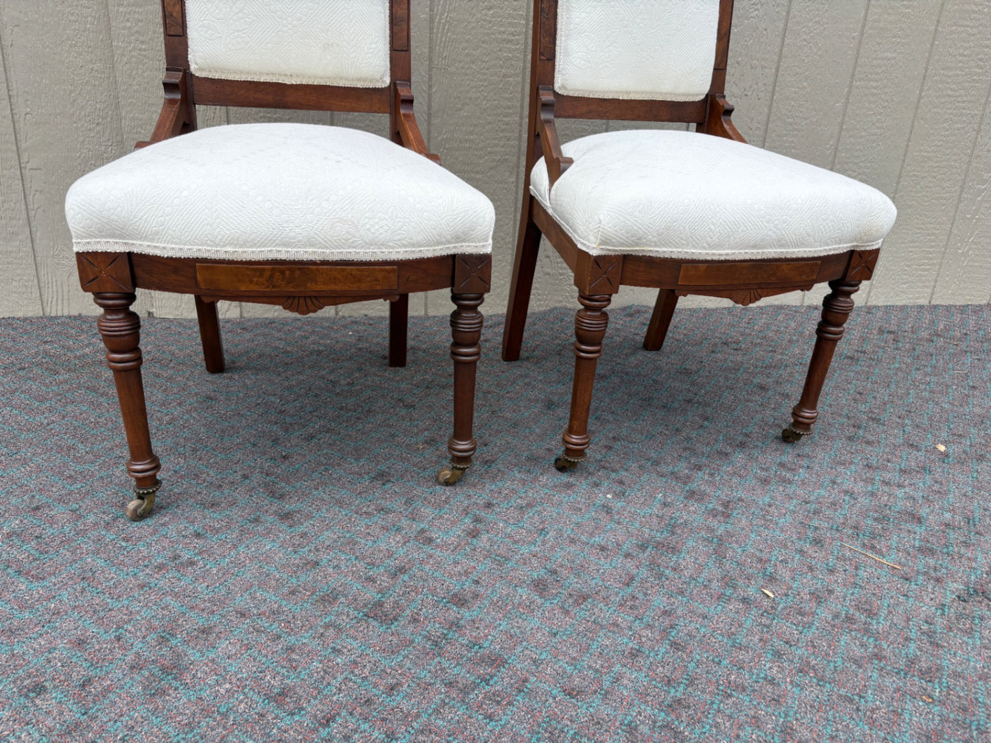 Pair of Victorian Eastlake Side Chairs with Carved Walnut Frames