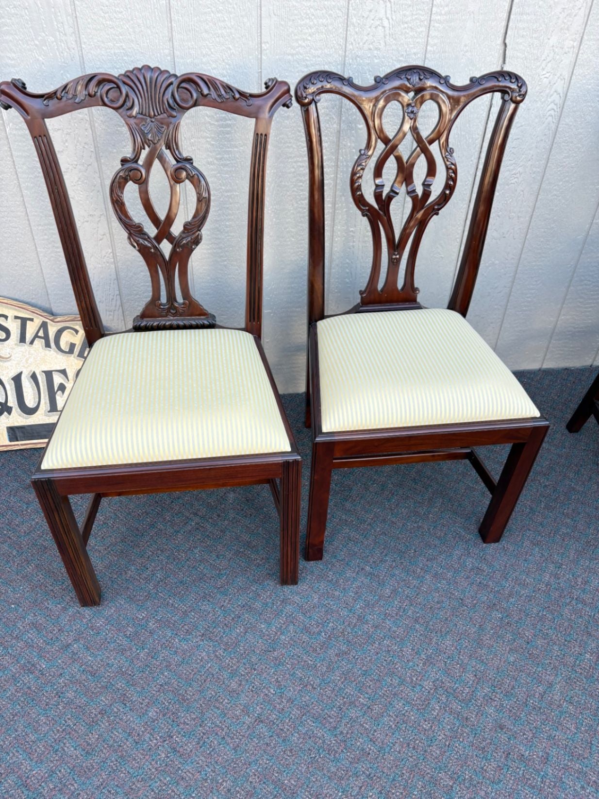 67641 Pair of Chippendale Style Mahogany Side Chairs with Upholstered Seats