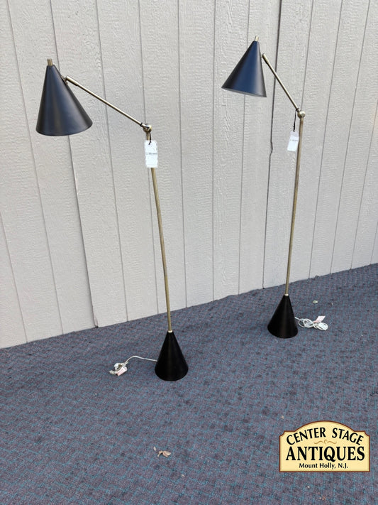 68047 Pair of J HUNT Mid-Century Modern Adjustable Brass Floor Lamps