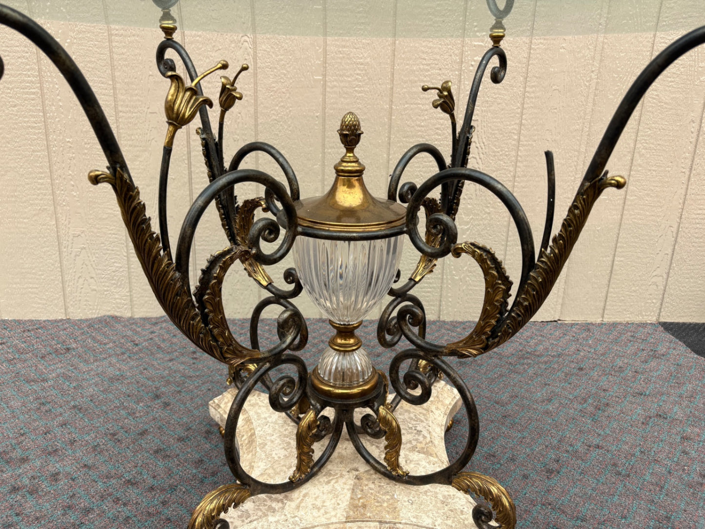65447 Maitland Smith Glass Top Table with Ornate Metal Base